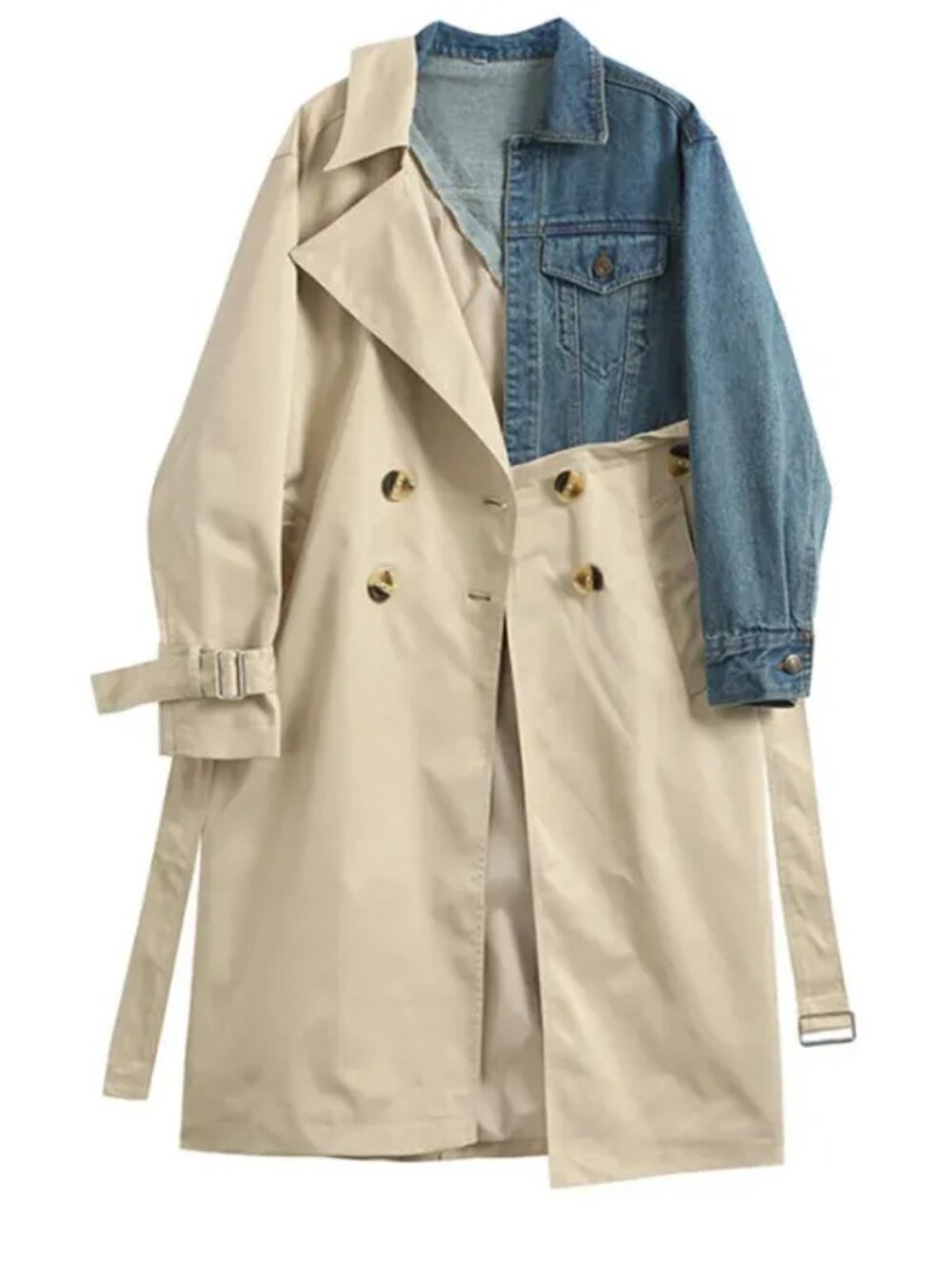 MO&Co NWT Asymmetric Denim Panel Cotton Trench Coat XL